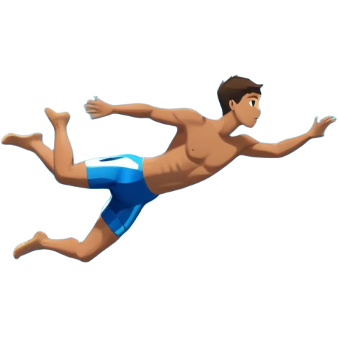 A diver mid-air, diving from a rocky cliff into the sparkling blue ocean below. The background shows a dramatic cliffside and clear sky, capturing the daring and exhilarating nature of cliff diving, with the water below ready to embrace the plunge. emoji