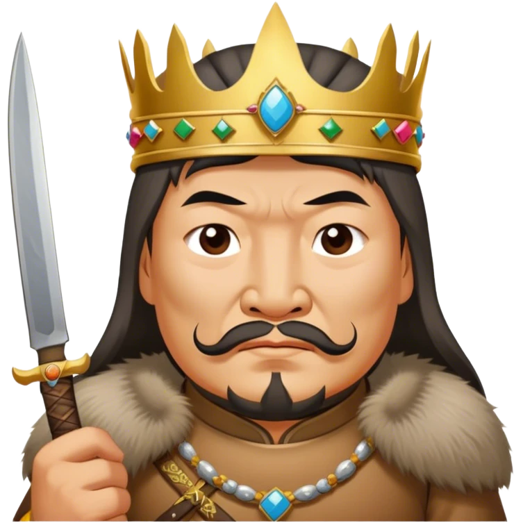 genghis khan with a crown and holding pork and knife emoji