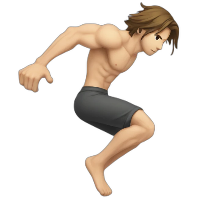 thin parkour guy with long hair and torso emoji