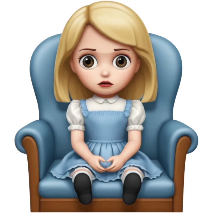 scaredannabelle doll is sitting on the chair


















 emoji