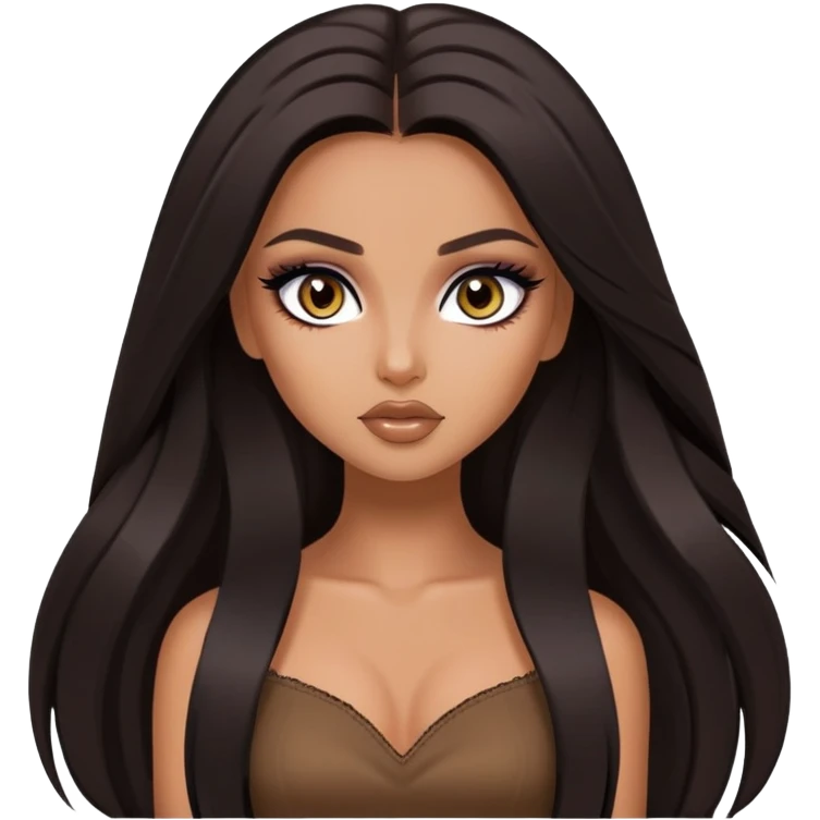 dark long hair, pretty eyes, pretty makeup, pretty bratz baddie emoji