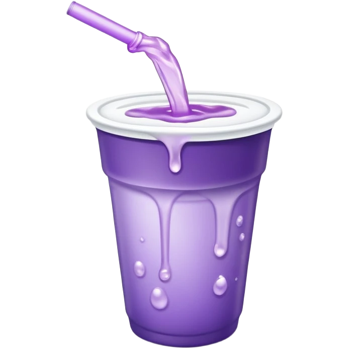 Purple drink pouring out of a styrofoam cup emoji