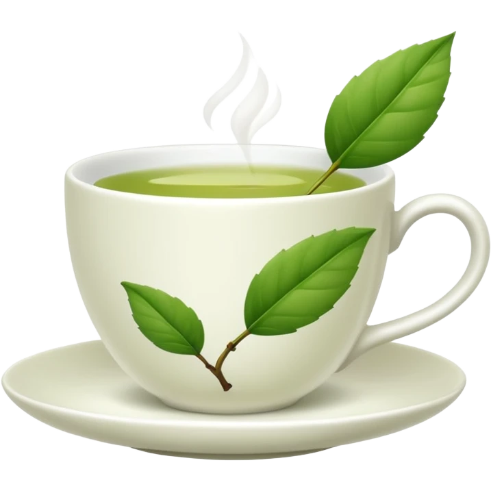 White tea cup with leaf emoji