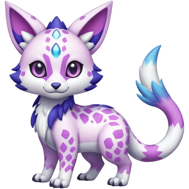 Shiny Pastel Bright Light Patterned Snowy Gorgeous Cute Realistic Beautiful Pretty Elemental White with Violet and Indigo and pink markings Trico-Liepard-Zangoose-Pokémon-Digimon-Fakémon-fusion-hybrid-creature emoji