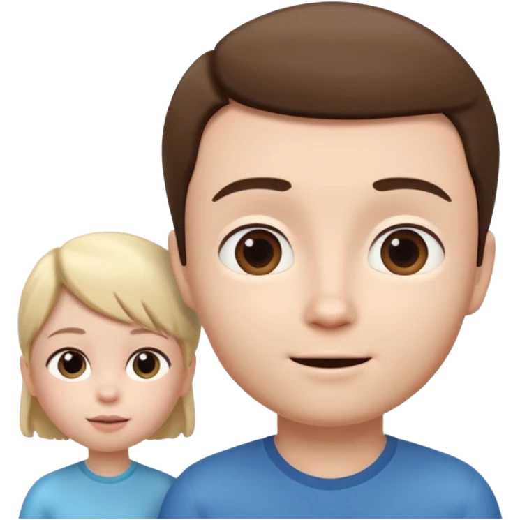 A 3D cartoon child looking up at a tall adult, white background, friendly expression, Memoji-style. emoji