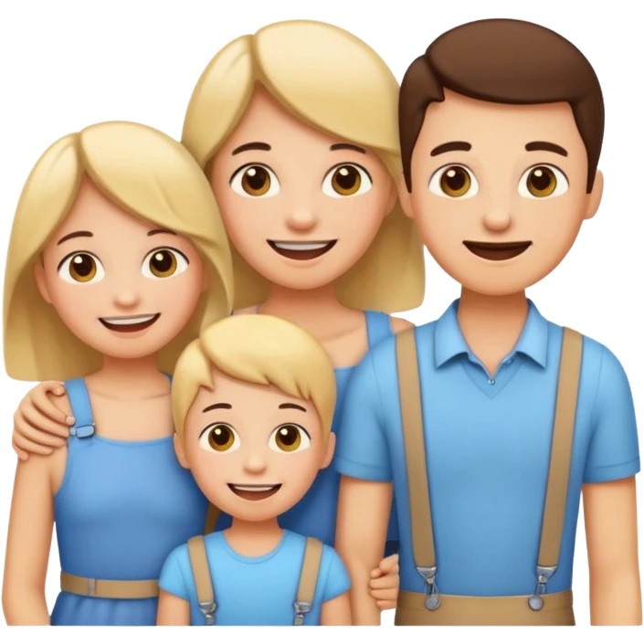 a family group: mother and kids, all wearing braces, cute emoji style emoji