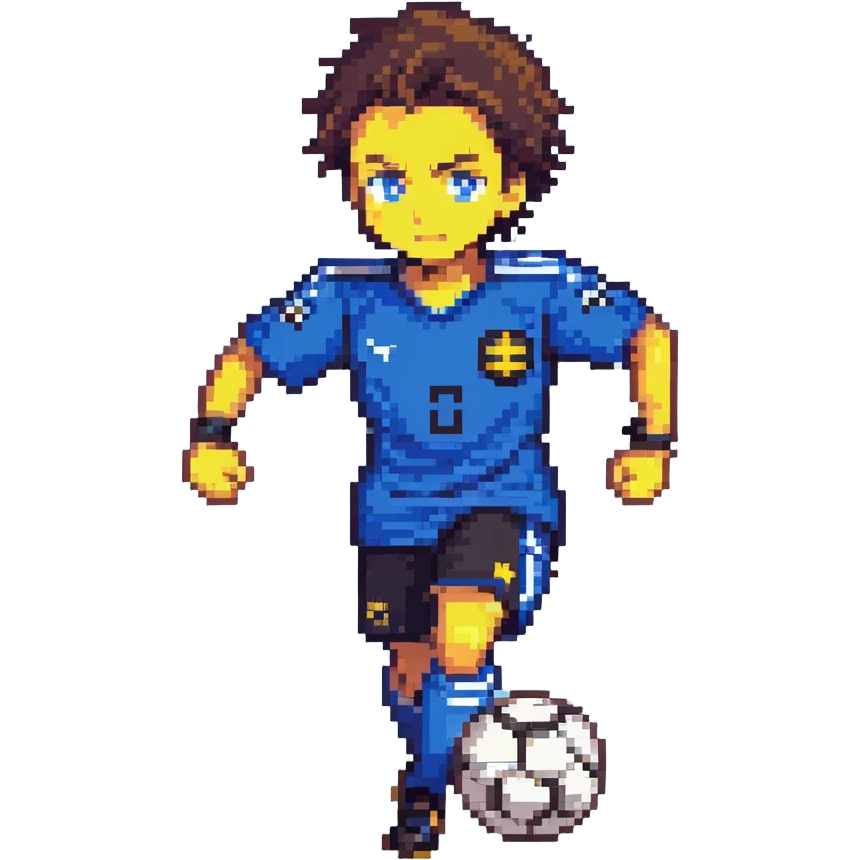 anime soccer player inspired by Blue Lock, dynamic pose, blue and black uniform emoji