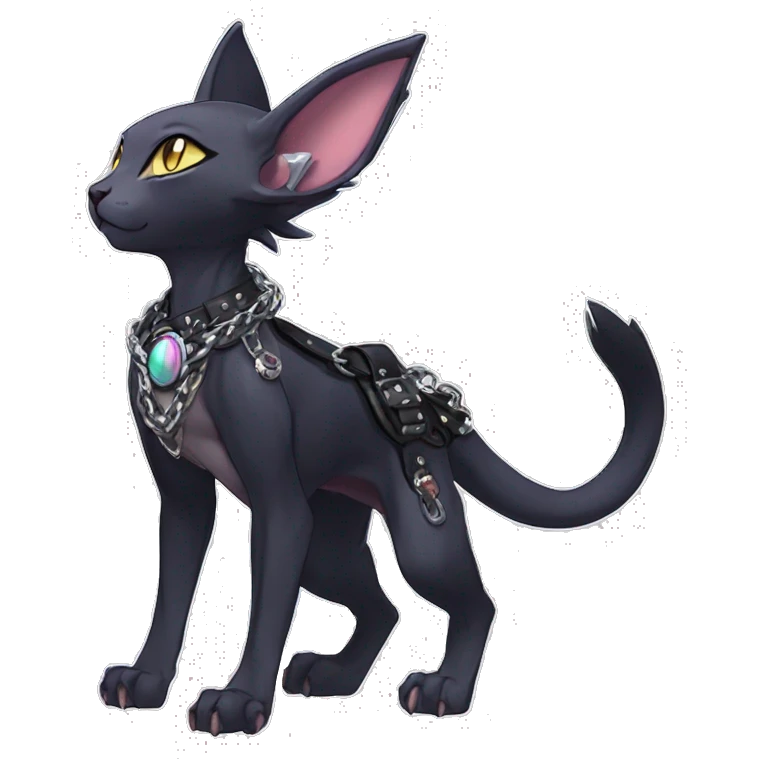 cool punk kawaii edgy distinguished pretty elegant beautiful fantasy black ethereal nargacuga-Noivern-sphynx-Quiana-Fakemon collar harness chains necklace full body emoji