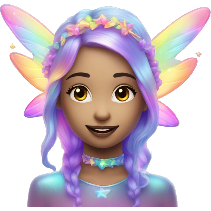 Iridescent fairy flying twinkle rainbow neon colorful emoji