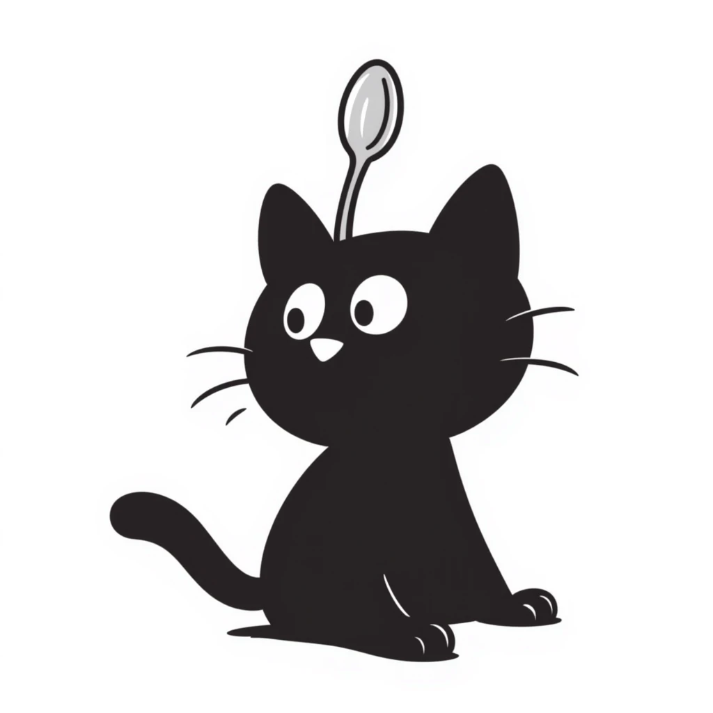 playful cat balancing a spoon on its nose emoji