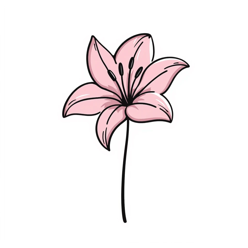 pink lily flower, hand drawn, sketch style emoji