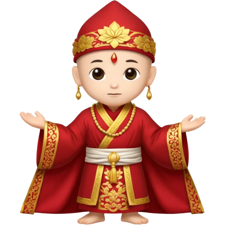 A small chibi-style monk character with red ceremonial robe with layered fabric and decorative gold-like patterns and an ornate red monk hat shaped like lotus petals.

 emoji