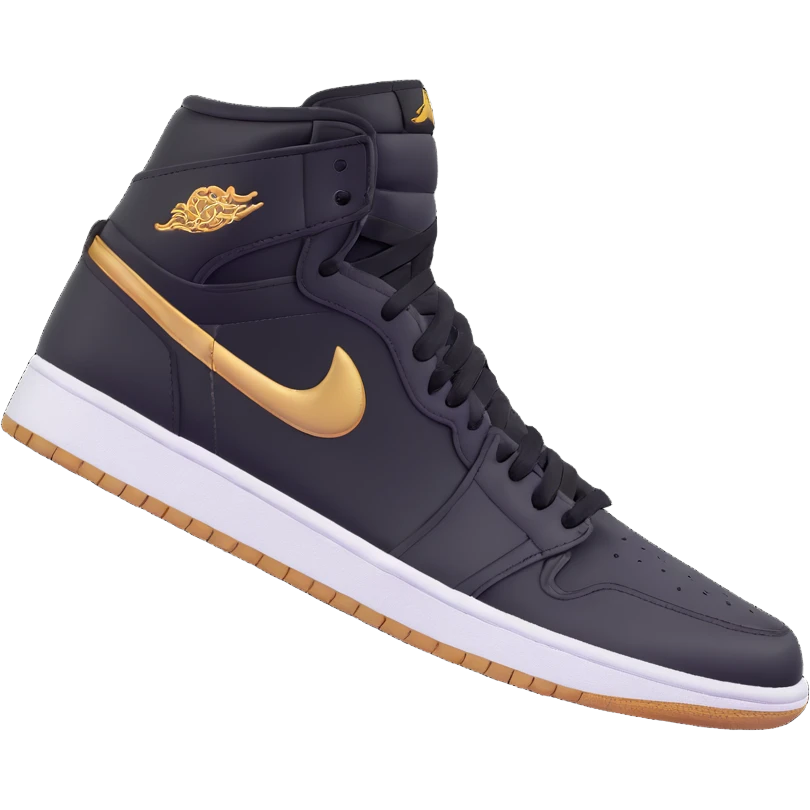 Jordan 1 sneaker, all black with a metallic gold swoosh emoji