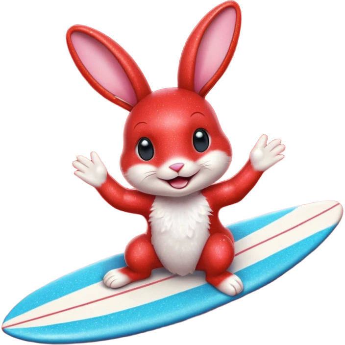 Surfing red glitter rabbit Happy  emoji
