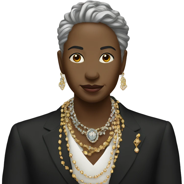 formal portrait with jewelry and coffee emoji