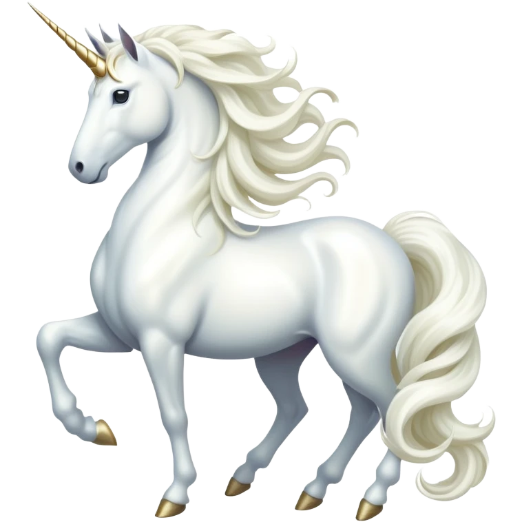 cinematic-noble-white-unicorn-full body-emoji,-poised-and-regal,-with-a-slender,-ethereal-form-draped-in-a-pristine-white-color,-a-flowing-mane-and-tail,-and-a-glistening,-spiraled-horn-that-radiates-pure-light,-simplified-yet-sharp-and-majestic, zoomed out to show a majestic unicorn emoji