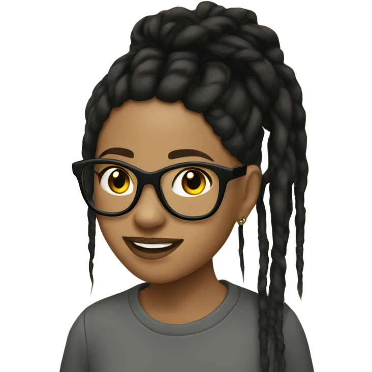 Tan girl with glasses and black dread locs hairstyle with an industrial ear piercing emoji