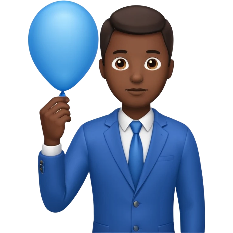 dark brown skin, office man, hold blue balloon emoji