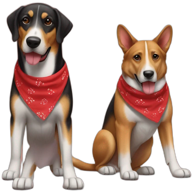 coonhound and German shepherd mix dog wearing red bandana and walking left emoji