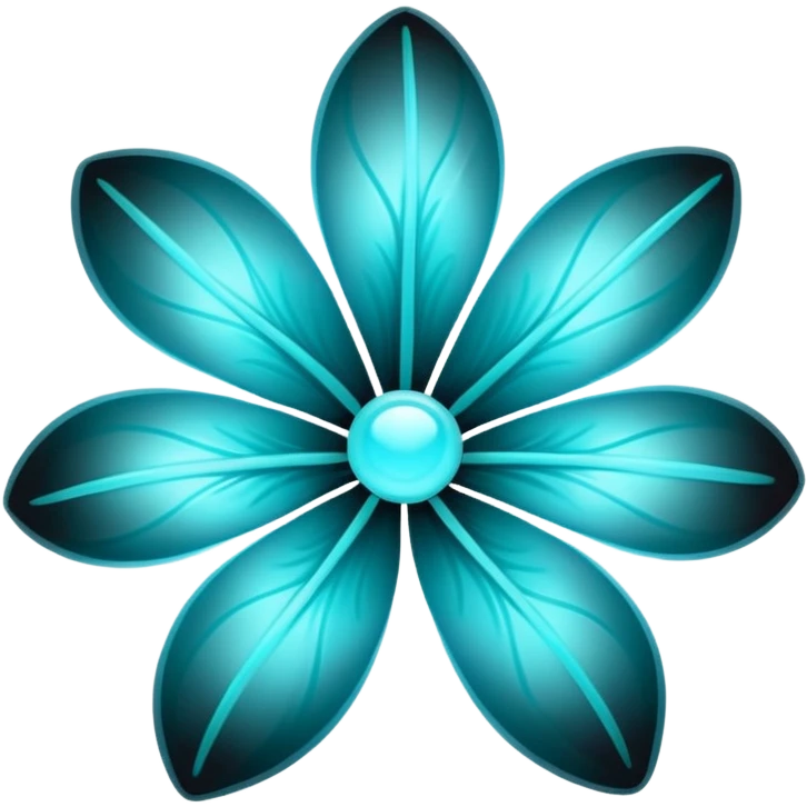 Pastel black and cyan iridescent transparent bio-luminescent flower emoji