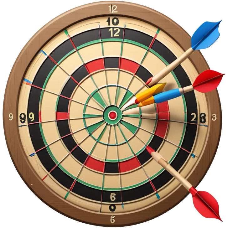 A dartboard with darts firmly stuck in the bullseye, surrounded by the colorful sections of the target. The background conveys a competitive atmosphere, with a subtle focus on precision and skill in the game of darts. emoji