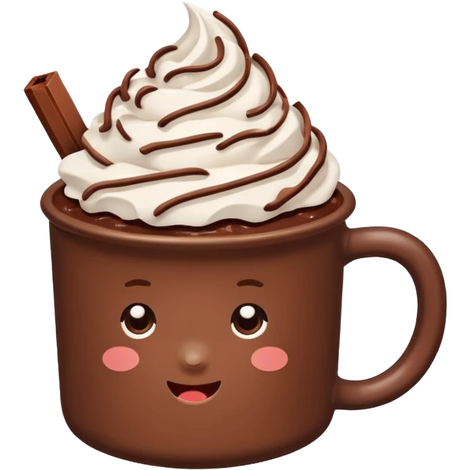 “hot chocolate emoji, whipped cream on top, chocolate shavings, cute, minimal, white background” emoji