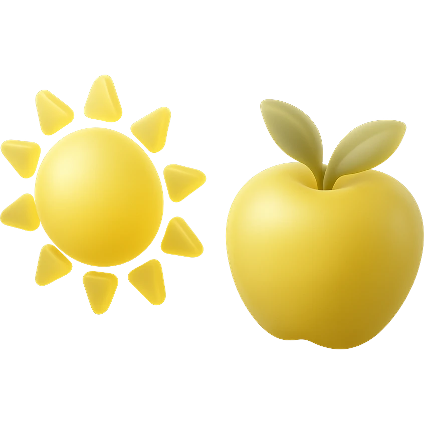 bright yellow sun, apple emoji inspired, matte glass style emoji