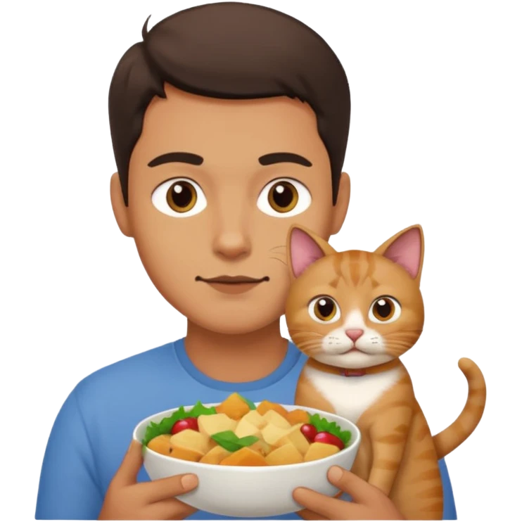 Guy with Squinty eyes eating a cat emoji