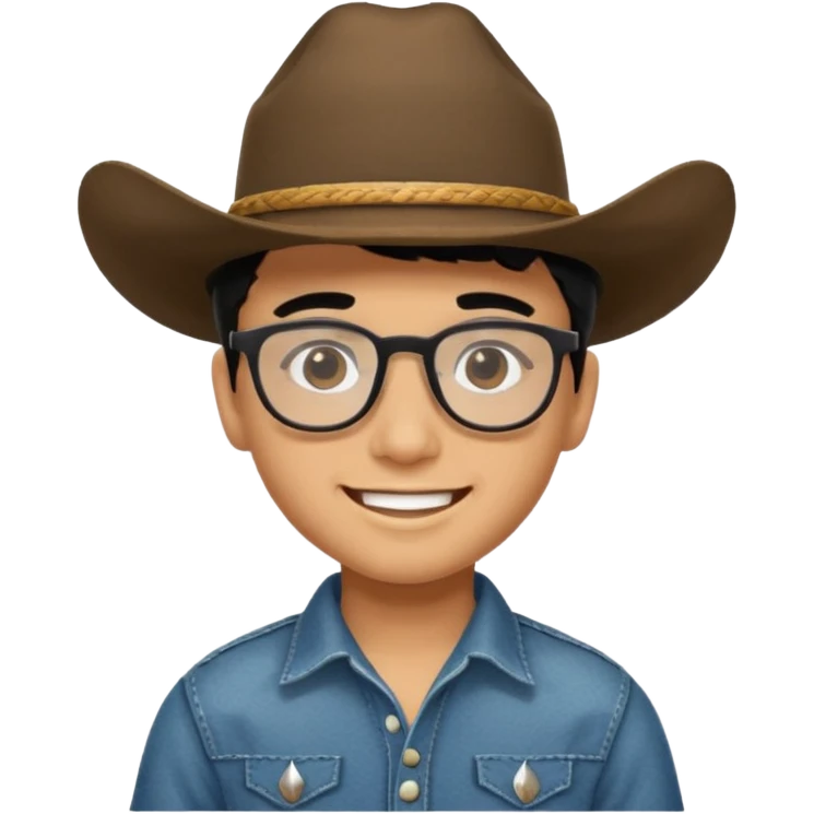 Hispanic Smiling boy with cow boy hat and black hair  . With chin strap and black glasses  emoji