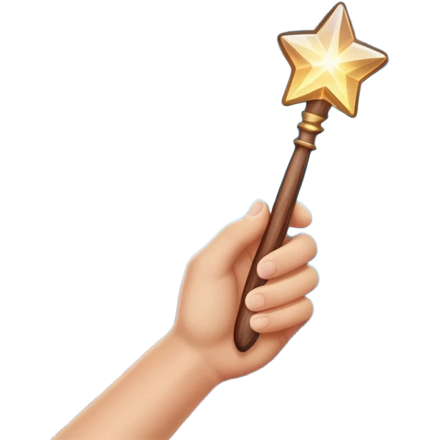 hand holding a glowing magic wand with sparkles and magical glow emoji