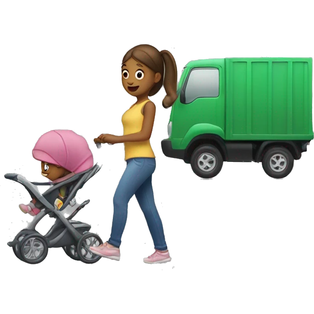 Girl pushing a double stroller in front of a truck  emoji