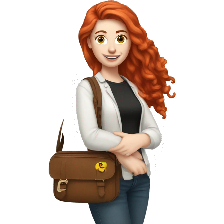 cross body purse worn by red head student emoji