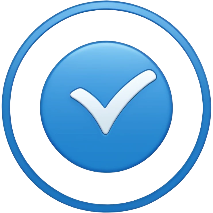 A small, flat emoji-style blue verification checkmark, inspired by TikTok’s verified badge. Solid bright blue circle with a crisp white checkmark in the center. Minimalist design, smooth edges, high contrast, transparent background, vector-style, centered, clean emoji look, no text, no shadows. emoji