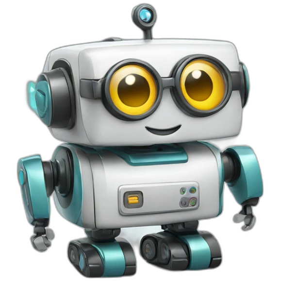 A happy squared robot toy with glasses emoji