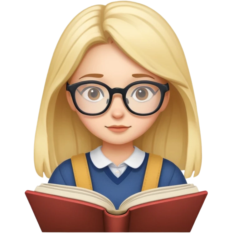 Girl with glasses focused on reading a storybook emoji