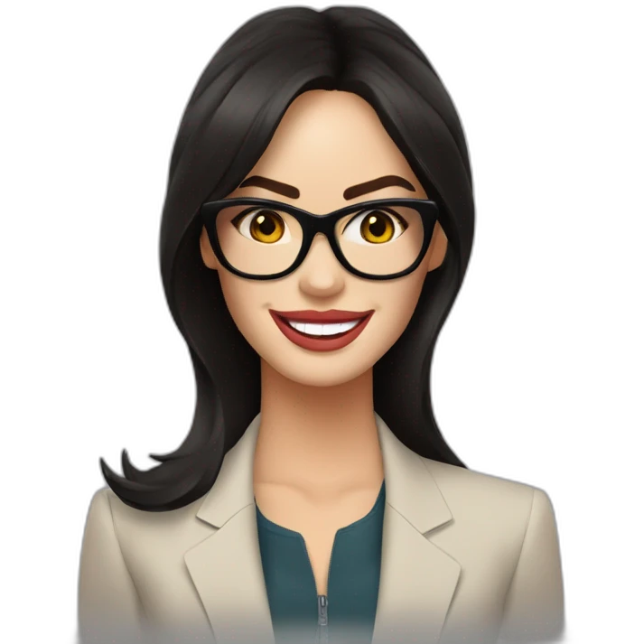 Megan Fox sonriente con lentes y blazer emoji