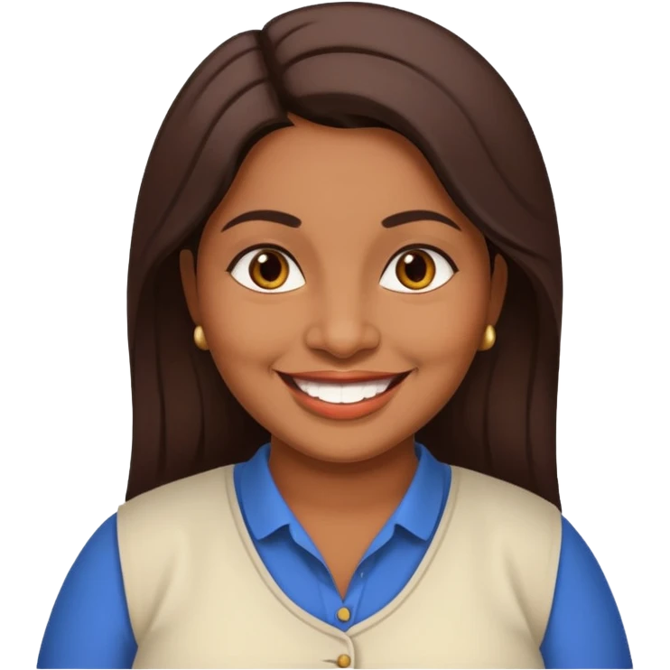 40 yr old chubby Sri Lankan woman, dark skin, straight brown hair, big smile, white teeth, european clothes emoji