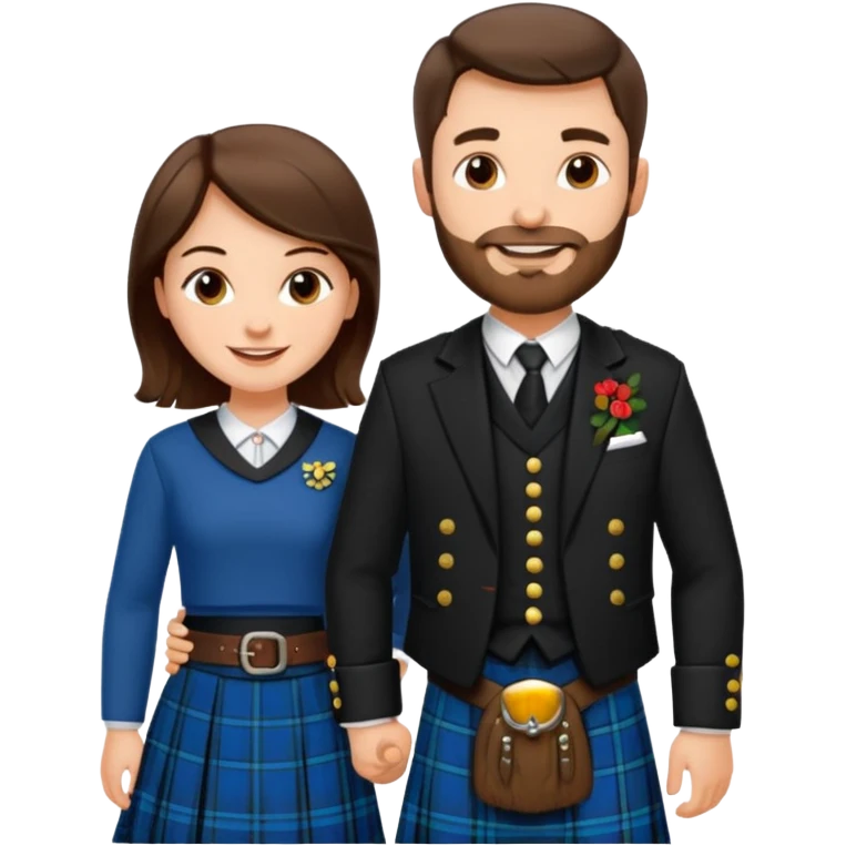scottish man with stubble in kilt with brunette wife emoji