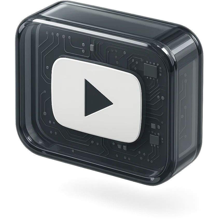 white YouTube play button inside a black box emoji