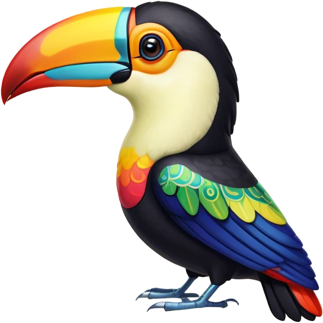 Cinematic Noble Toucan Portrait Emoji, Poised and regal, with a vibrant, striking beak and a sleek, colorful body adorned with bold patterns and keen, observant eyes, Simplified yet sharp and sophisticated features, highly detailed, glowing with a soft, tropical radiance, high shine, intelligent and majestic, stylized with an air of exotic elegance, focused and alert, soft glowing outline, capturing the essence of a watchful and confident avian guardian that appears ready to take flight out of the screen with effortless authority! emoji