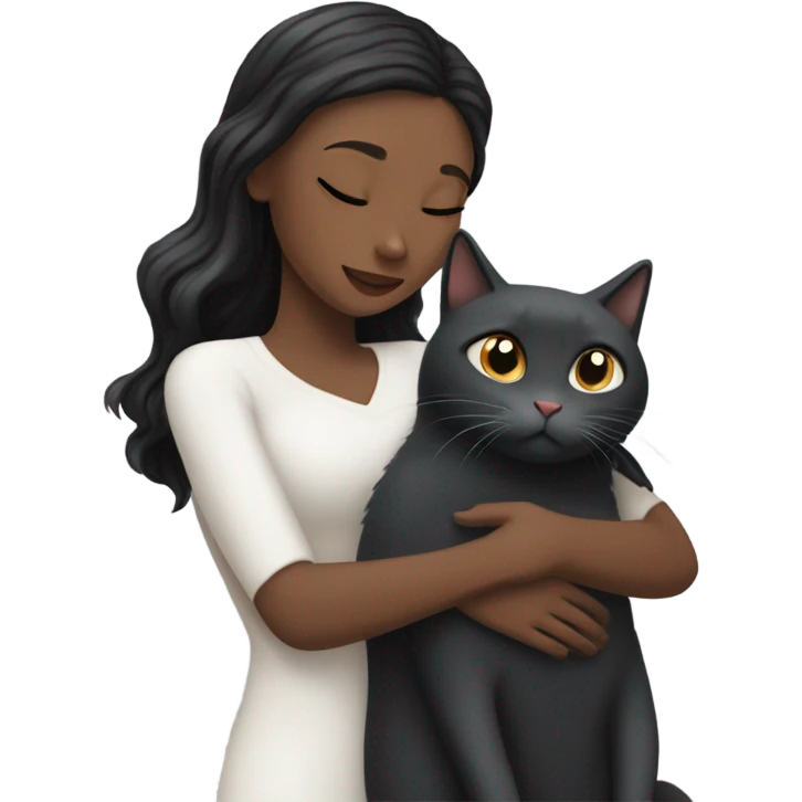 Married Blonde haired white woman and black haired black woman hugging grey cat with hearts all around them emoji