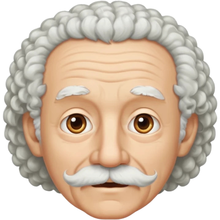 An elderly man emoji fluffy curly white hair, a narrow pointed face, and a thin straight white mustache above his mouth. emoji