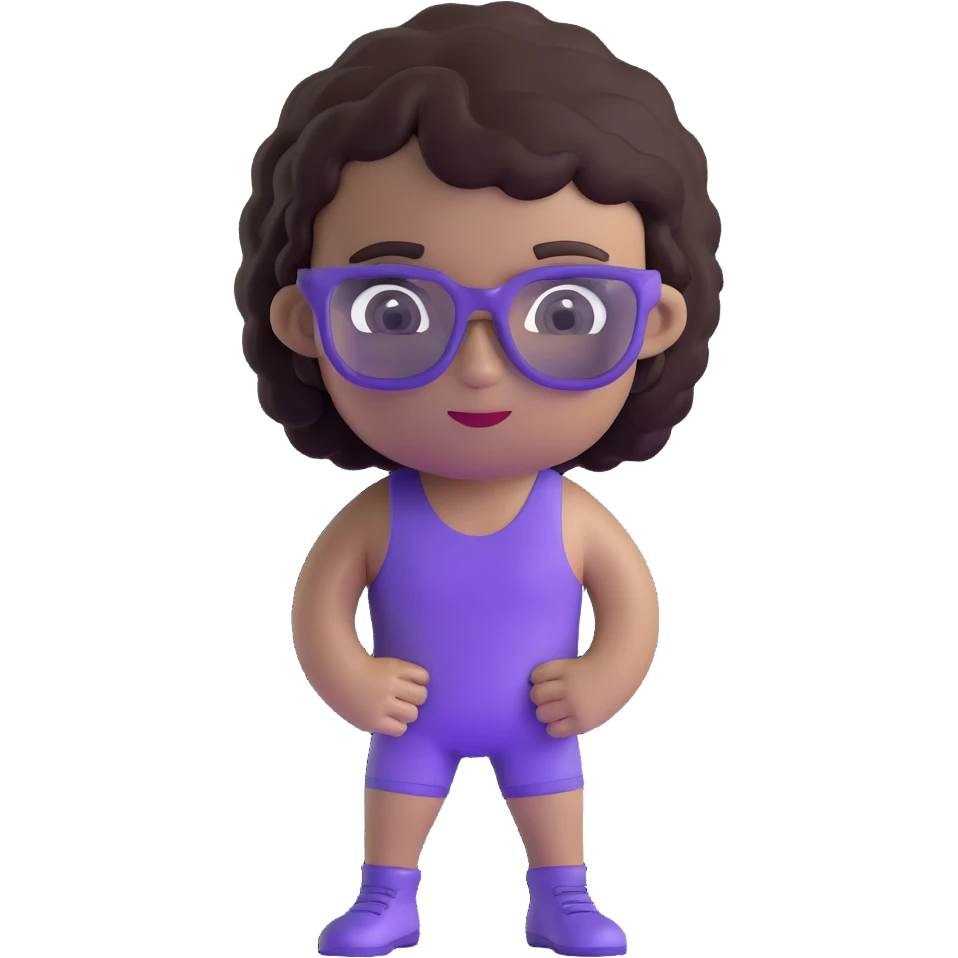 Wrestler with purple glasses tinted black and short curly brown hair emoji