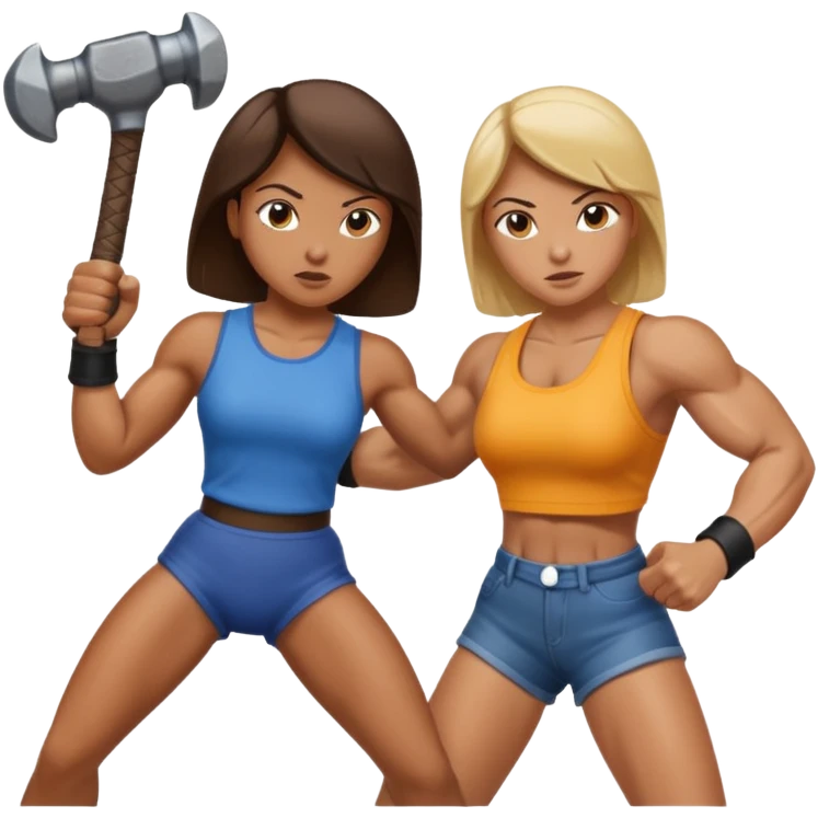 woman fightng man with a hammer emoji