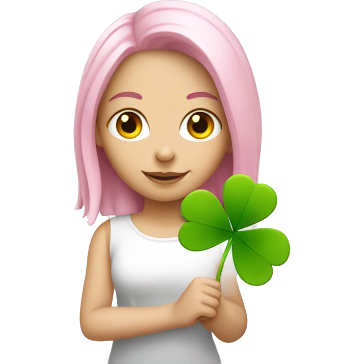 a pink-haired white girl holding clover emoji