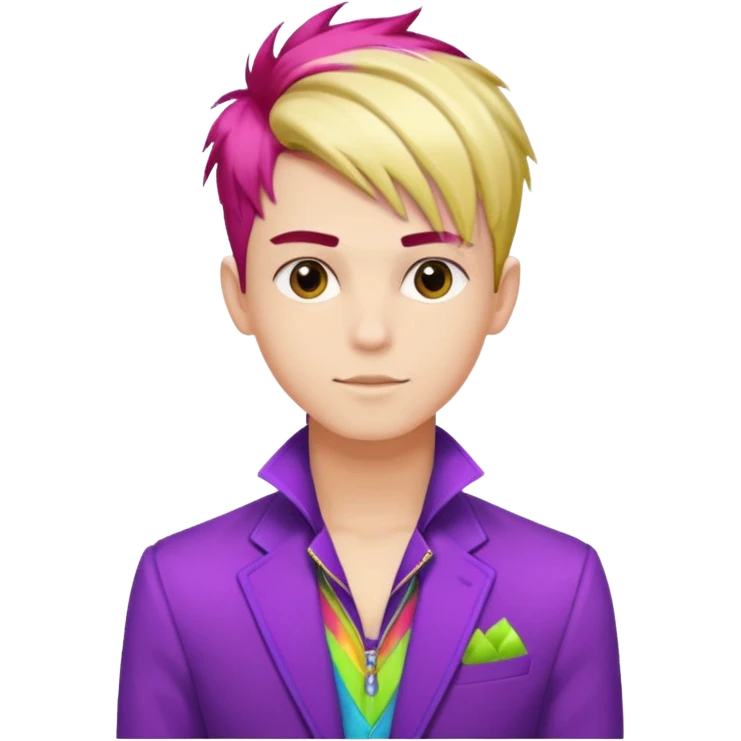 A stylish youngman idol in colorful stage outfit, trendy hairstyle with dyed highlights emoji