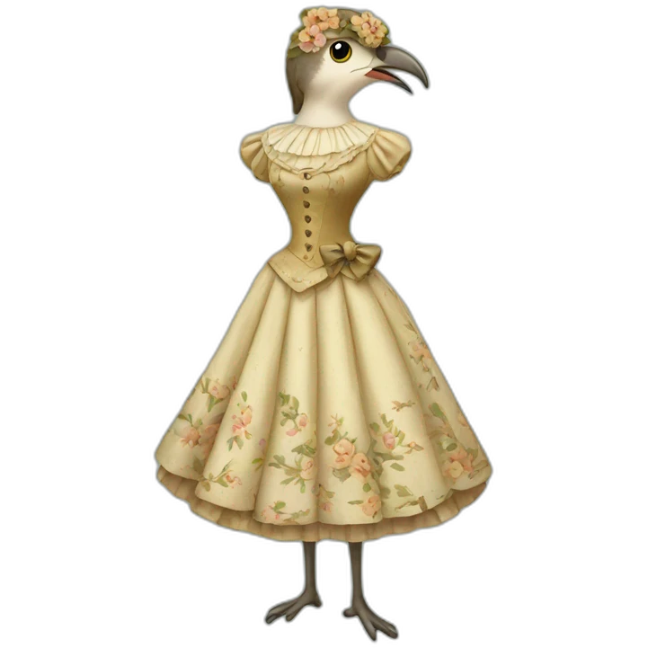 Cuckoo bird wearing a vintage dress emoji