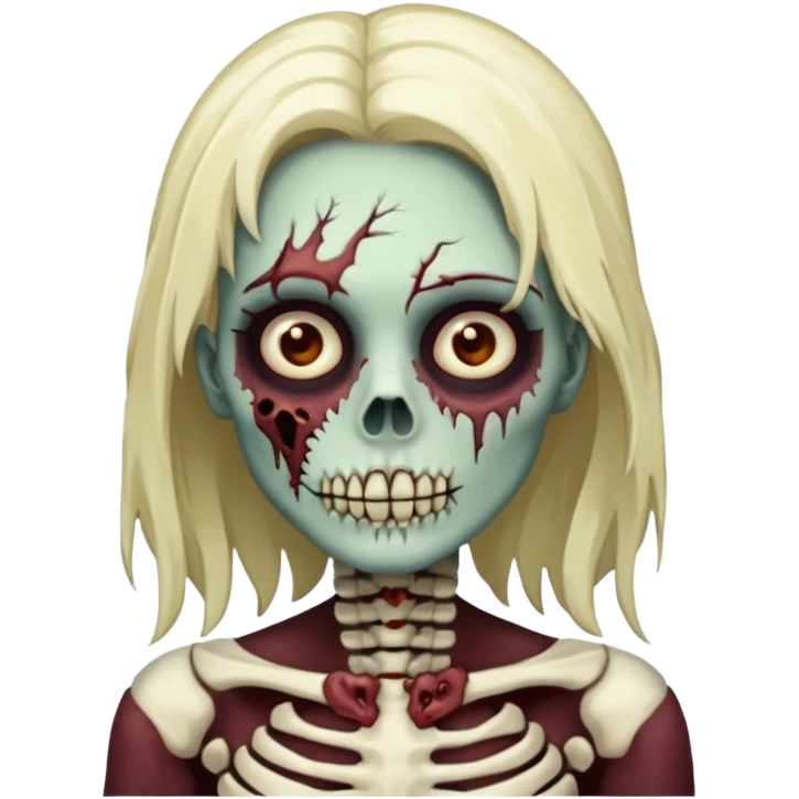 Undead zombie girl with half skeleton face emoji