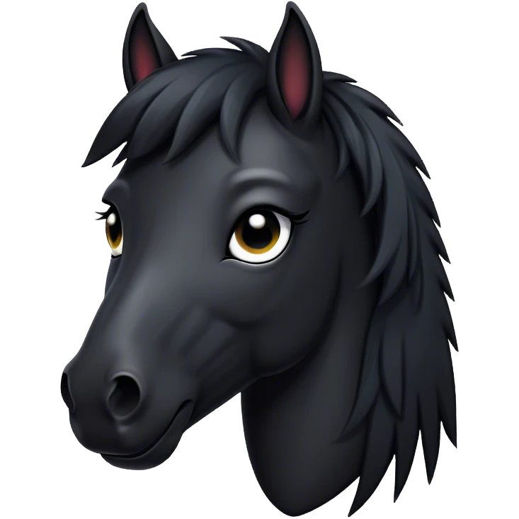 Cinematic Comical Black Horse Portrait Emoji, Head tilted dramatically with an exaggeratedly amused expression, featuring a striking jet-black fur with a glossy finish and wide, expressive dark eyes filled with playful disbelief, Simplified yet hilariously expressive features, highly detailed, glowing with a slightly sassy glow, high shine, dramatic yet playful, stylized with an air of cheeky mischief, bright and endearing, soft glowing outline, capturing the essence of a spirited and over-the-top horse, so meme-worthy it feels like it could side-eye its way into internet fame instantly! emoji