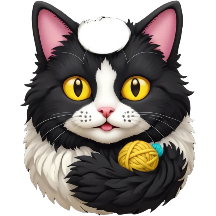happy black cat playing with small ball of wool emoji